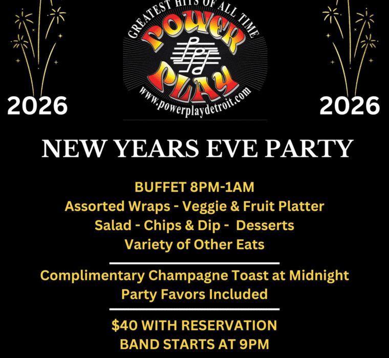 one under new years eve party 2025 with Power Play Detroit band in Livonia, Michigan